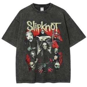 Unisex Vintage The Slipknot Rock Band Print Short Sleeve Casual Graphic Washed T-shirt