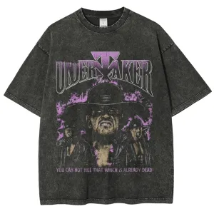 Unisex Vintage Undertaker Darkness Style Graphic Short Sleeve Washed T-shirt