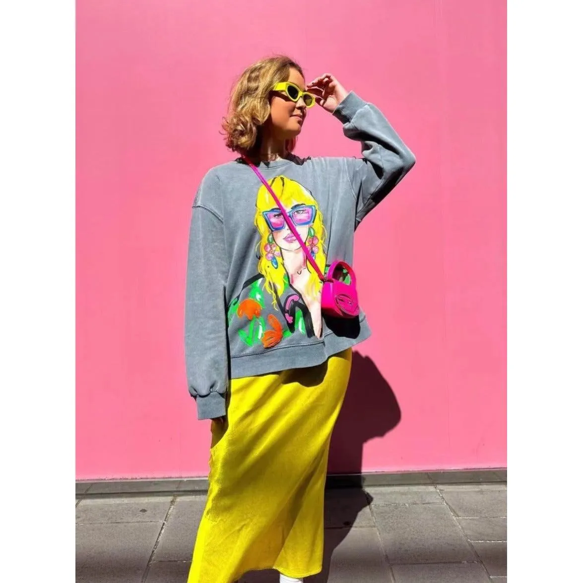 Washed Effect Printed Sweatshirt