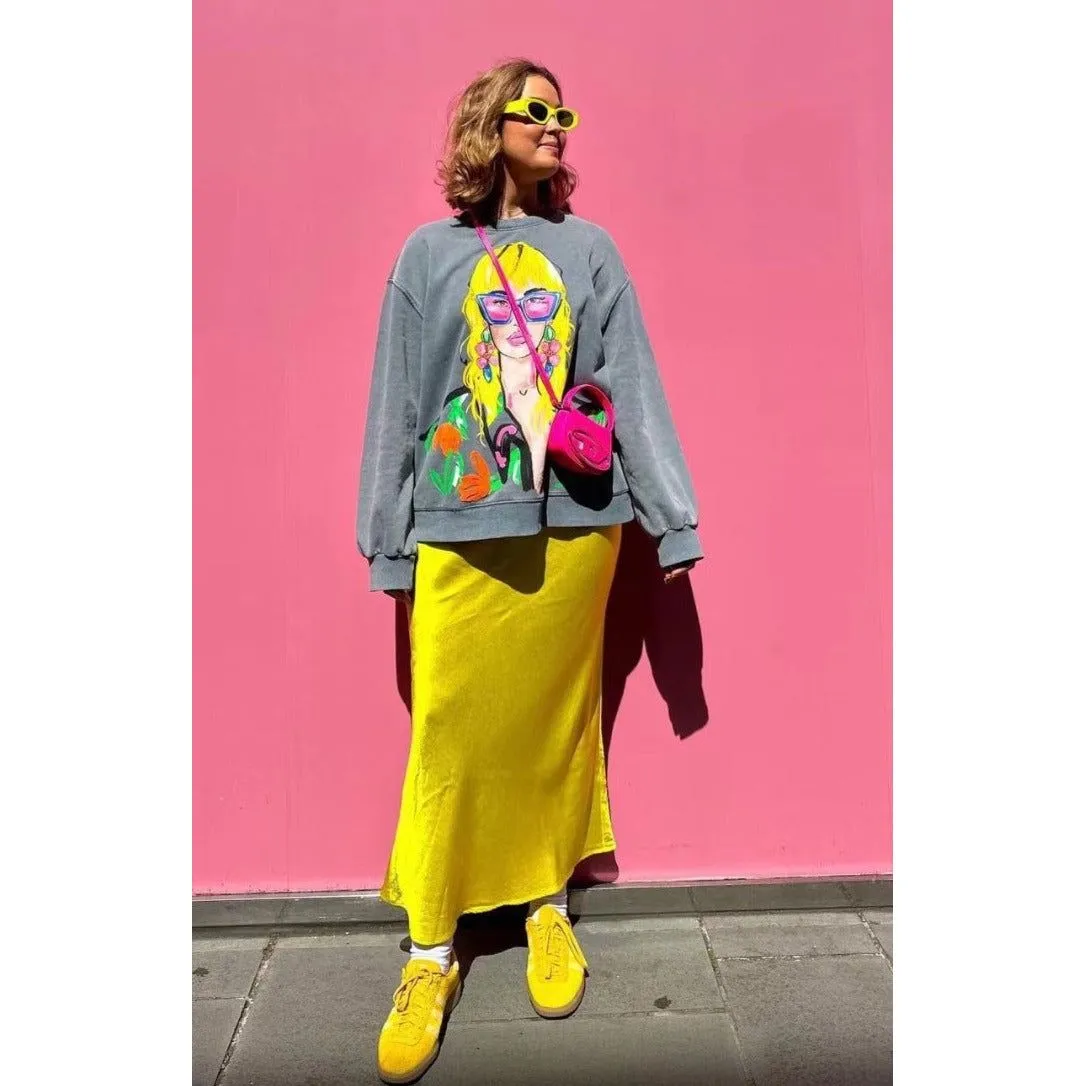 Washed Effect Printed Sweatshirt