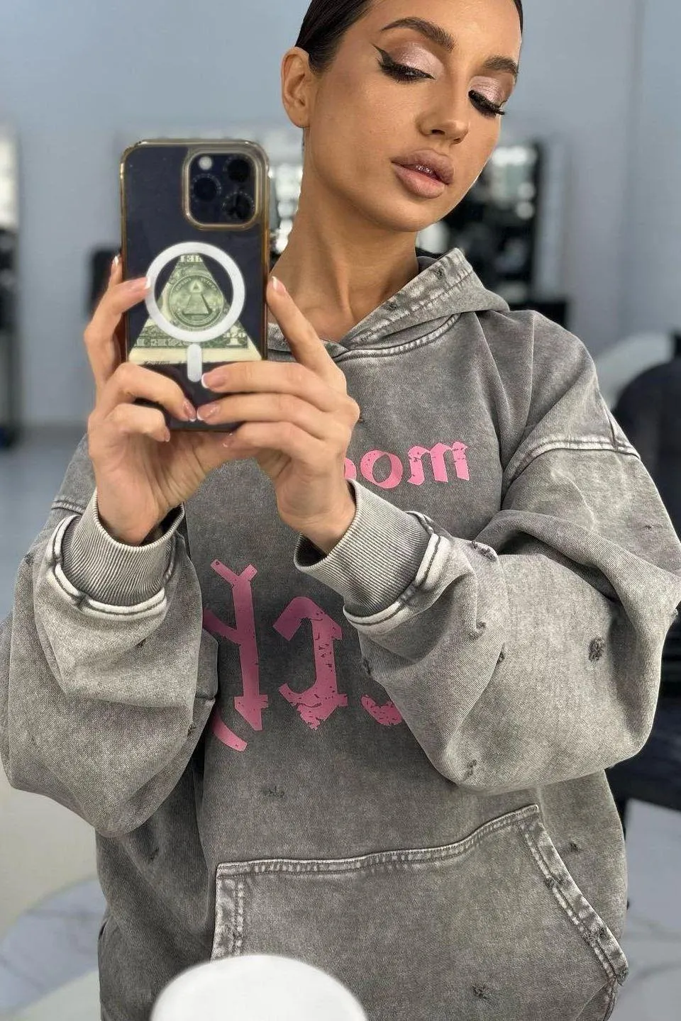 Washed printed hoodie