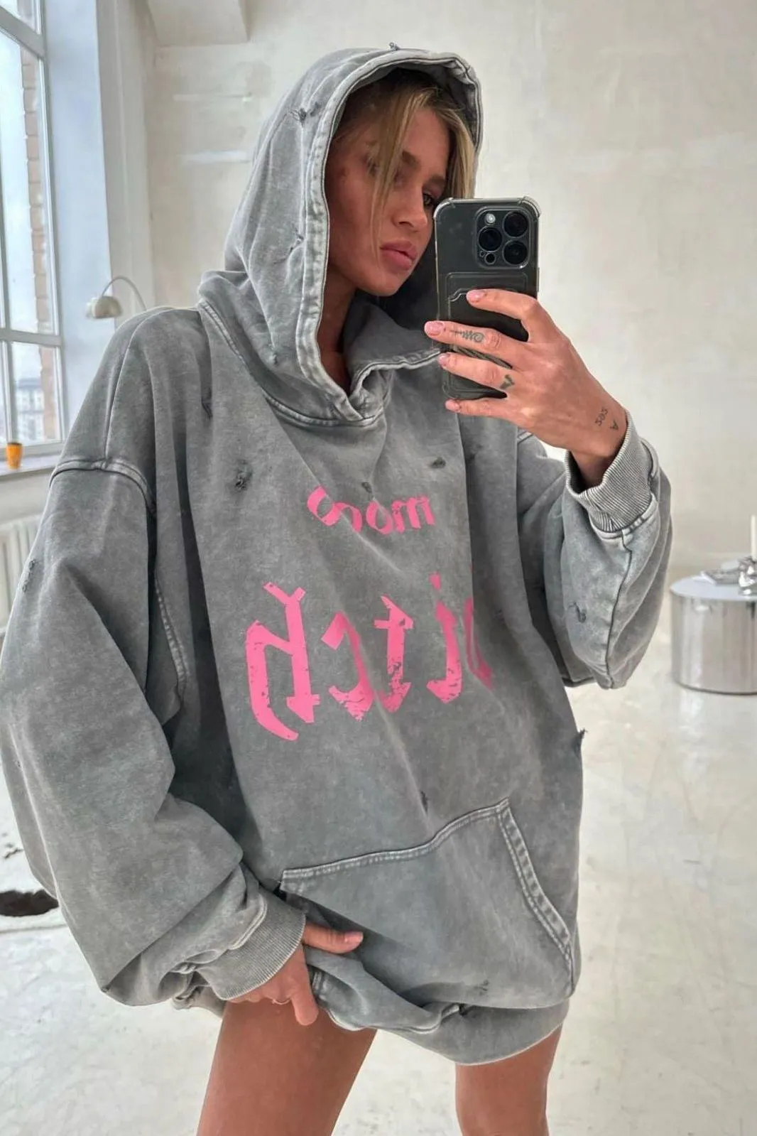 Washed printed hoodie