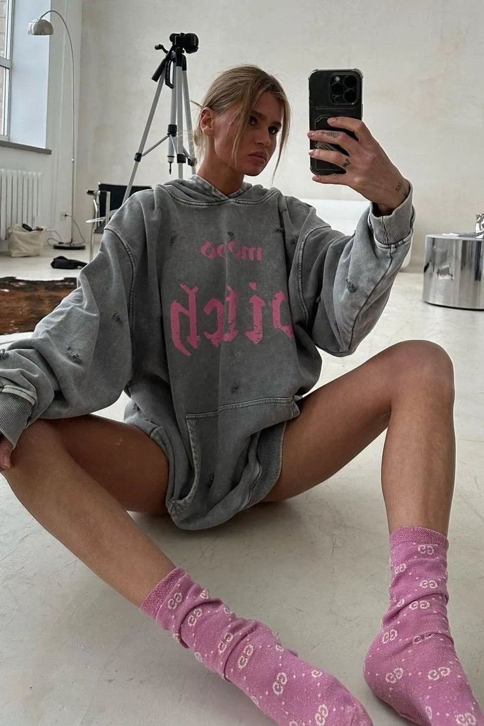 Washed printed hoodie