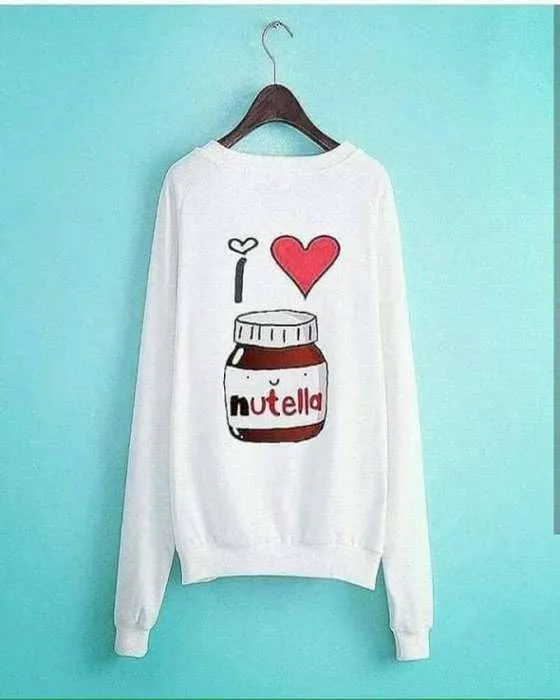 White I love Nutella Printed Sweat Shirt For Women