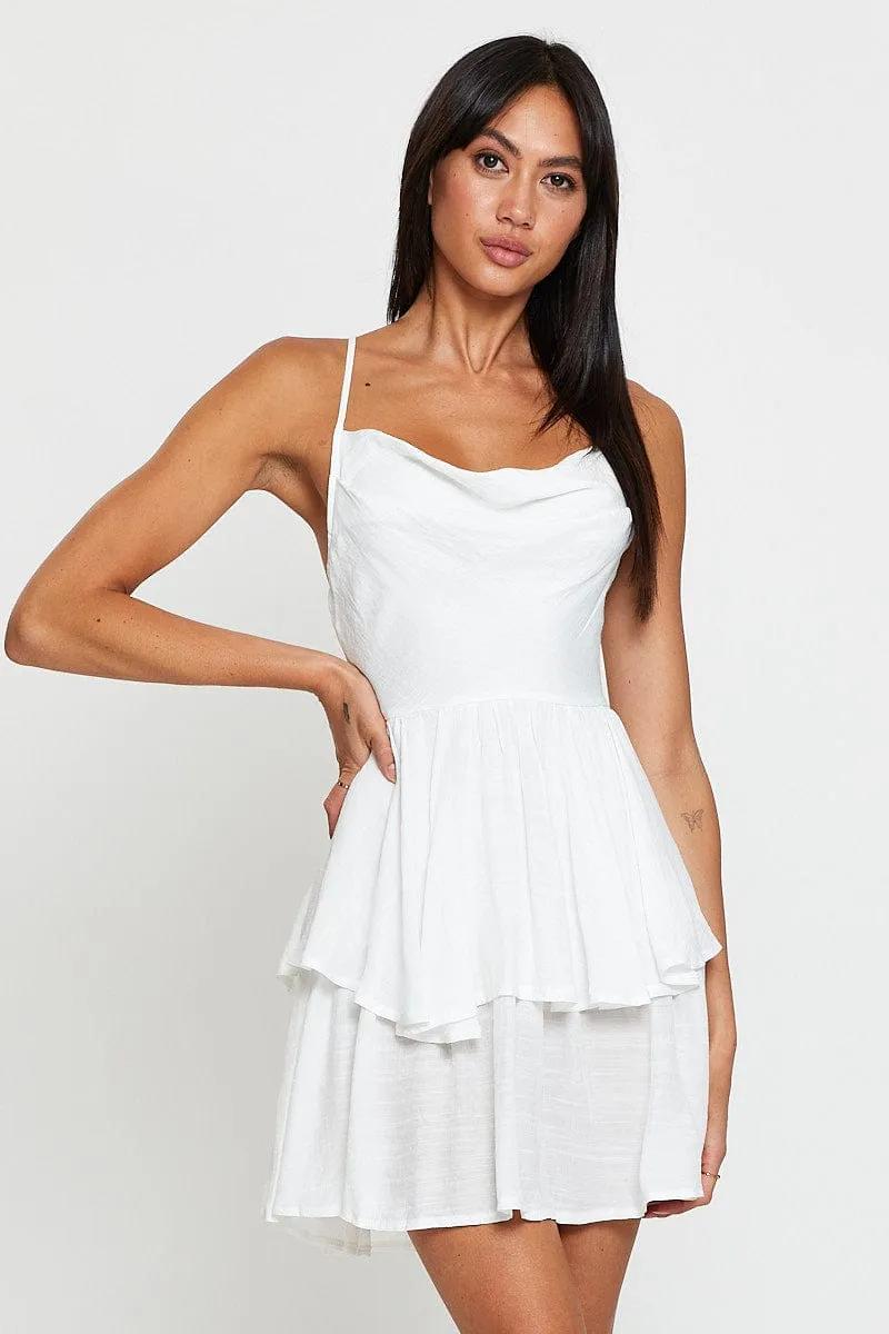 White Playsuit Cowl Neck