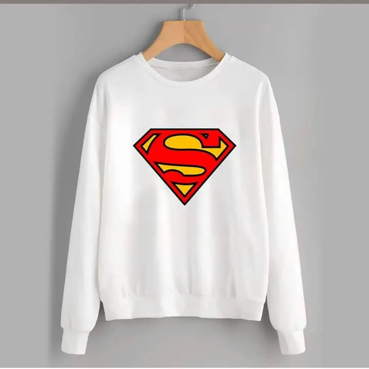 WHite Superman Fleece Full Sleeves Sweatshirt For Men