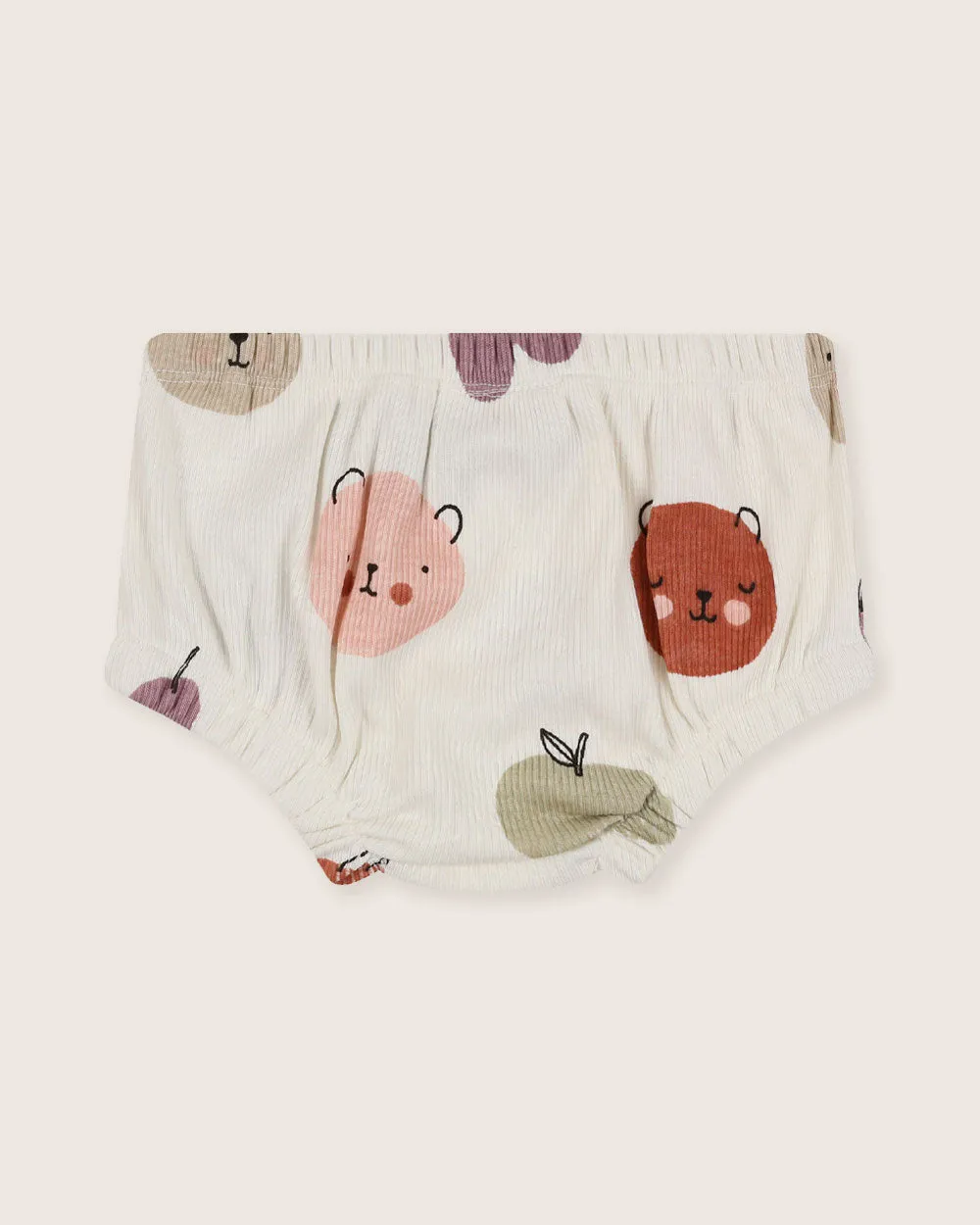 White Teddybear And Fruits Print Bloomers