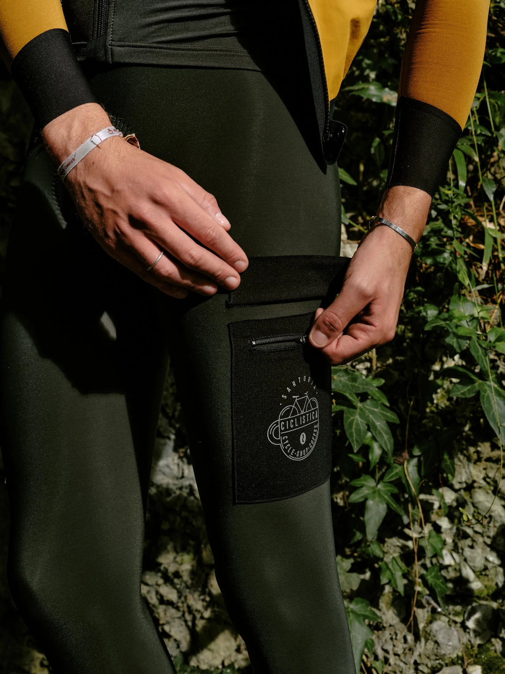 Winter road/gravel bib tights with pockets - Army green