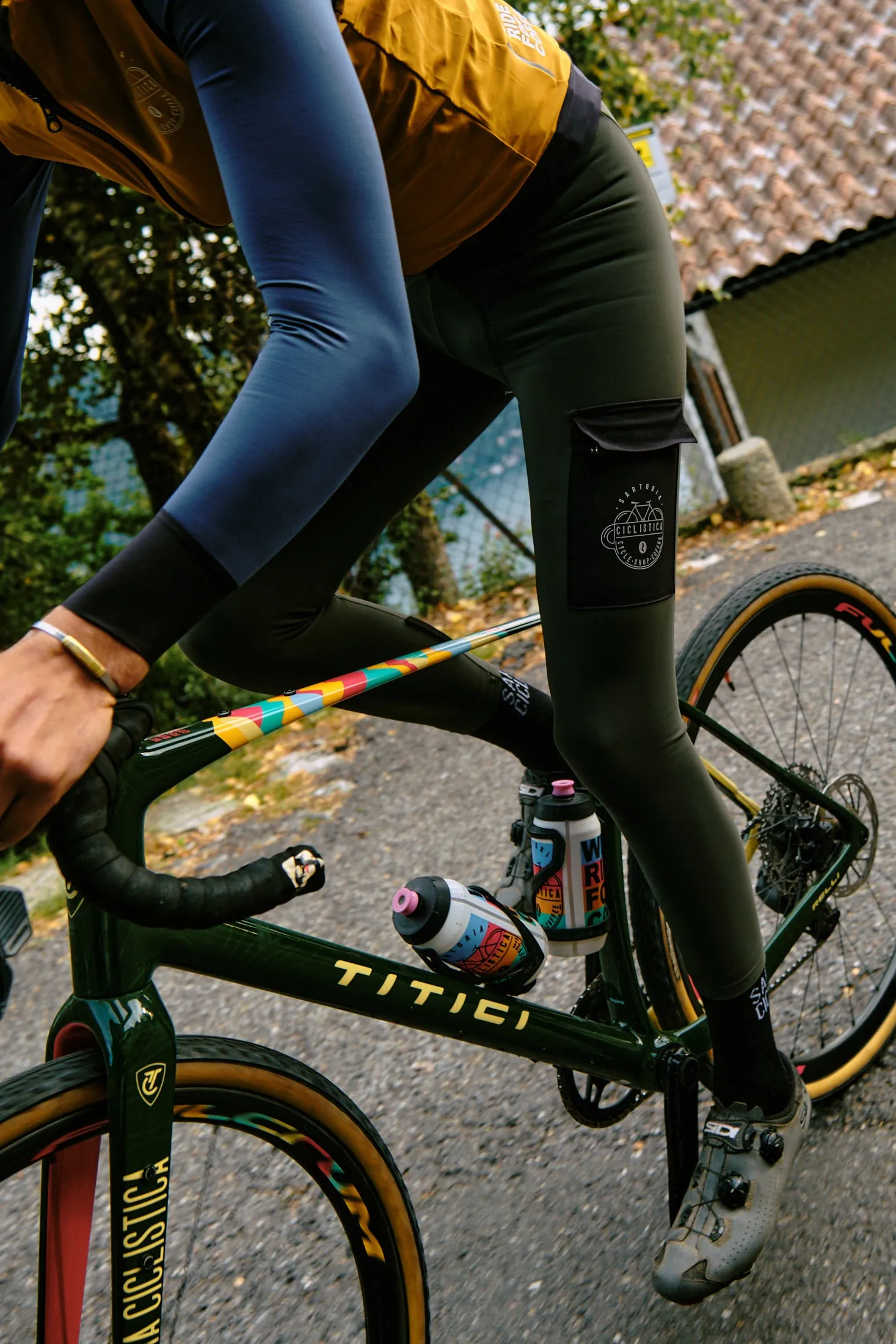 Winter road/gravel bib tights with pockets - Army green