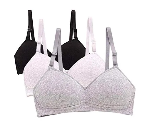 Women and Teen Girls Thin Cotton Sports Bra for Running (3 Pack)