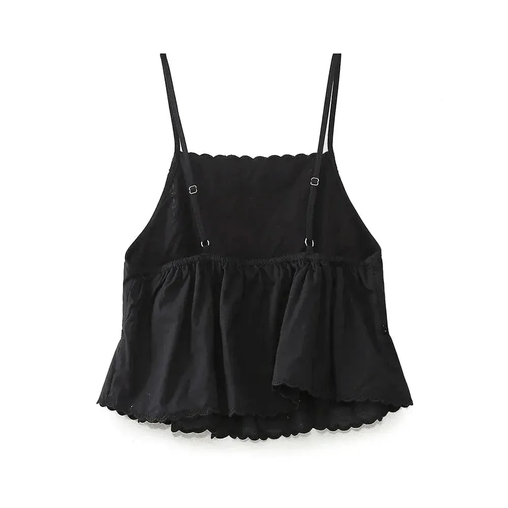 Women’s Embroidered Vacation Top | Straight Neckline with Adjustable Thin Straps | Versatile Summer Style