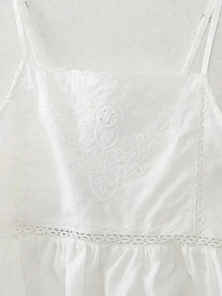 Women’s Embroidered Vacation Top | Straight Neckline with Adjustable Thin Straps | Versatile Summer Style