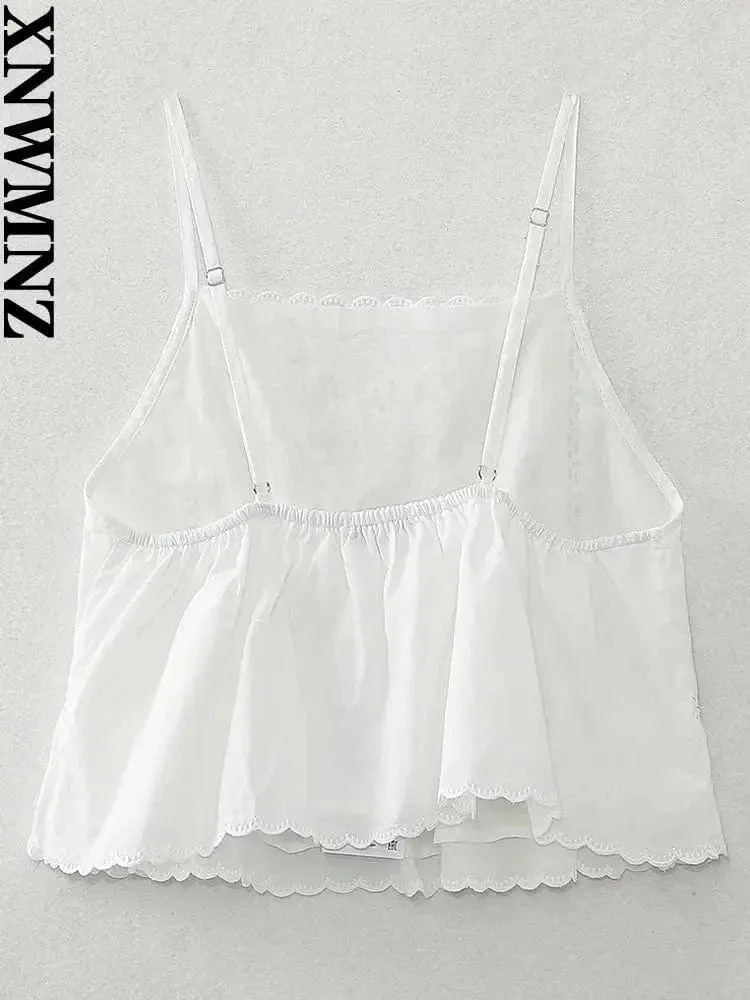 Women’s Embroidered Vacation Top | Straight Neckline with Adjustable Thin Straps | Versatile Summer Style