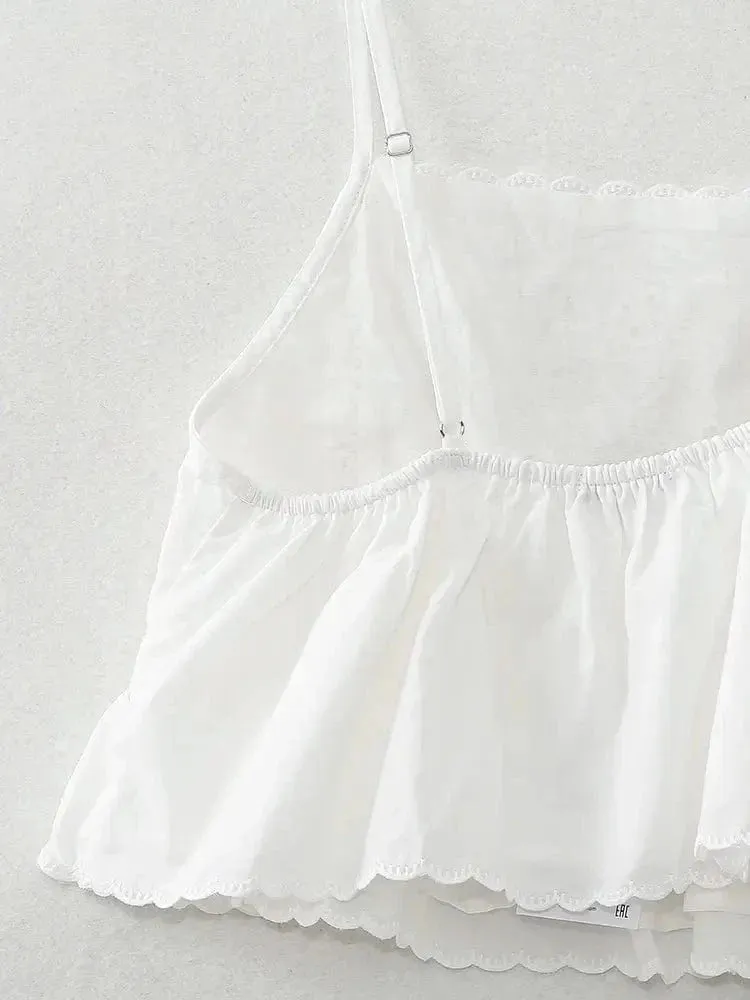 Women’s Embroidered Vacation Top | Straight Neckline with Adjustable Thin Straps | Versatile Summer Style