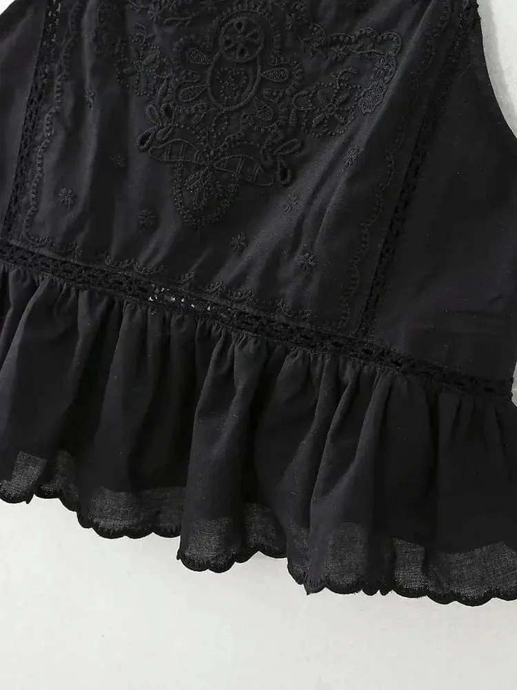 Women’s Embroidered Vacation Top | Straight Neckline with Adjustable Thin Straps | Versatile Summer Style