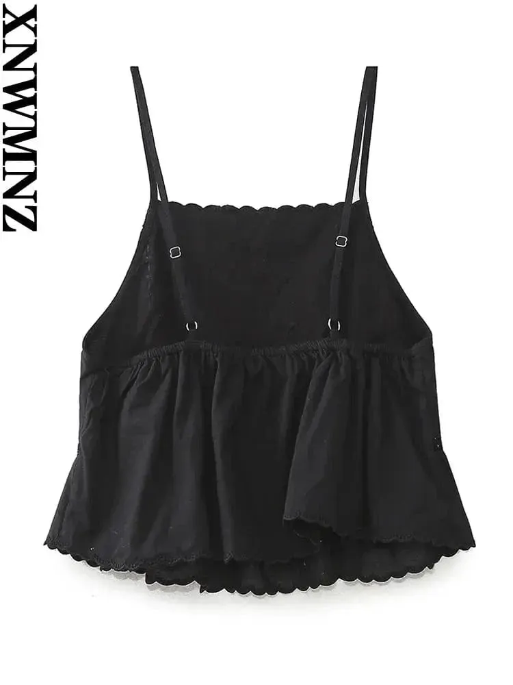 Women’s Embroidered Vacation Top | Straight Neckline with Adjustable Thin Straps | Versatile Summer Style