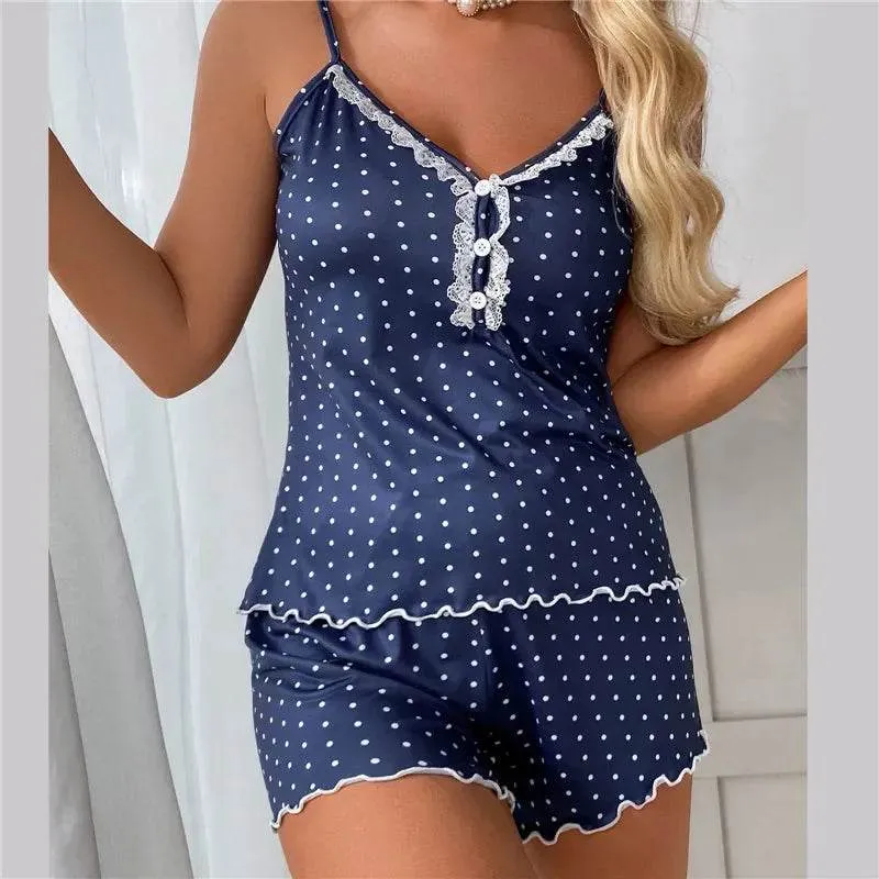 Women's Pajama Two Pieces Set Shorts Suit Print Underwear Pijama Sexy Lingerie Camisoles Tanks Nighty Ladies Loungewear Homewear