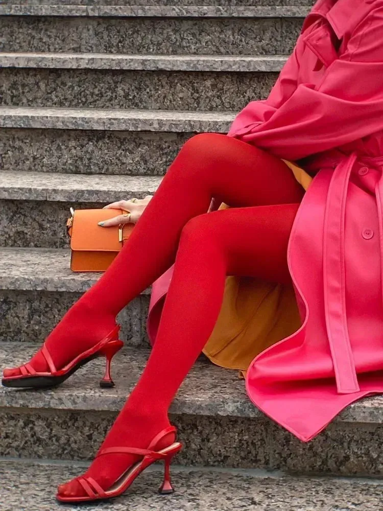 Women's Stockings Slim See-Through Lingerie Tights Lace Leggings Women's Pantyhose Red Body Sexy Stockings