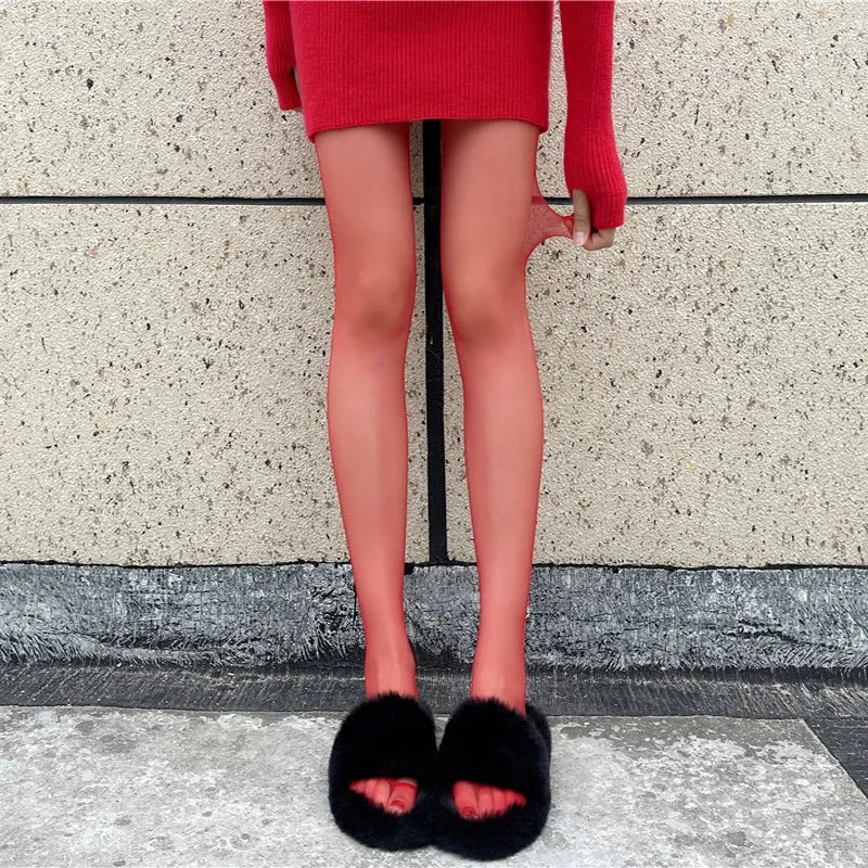Women's Stockings Slim See-Through Lingerie Tights Lace Leggings Women's Pantyhose Red Body Sexy Stockings