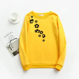 Yellow Flower Fleece Full Sleeves Sweatshirt For Women