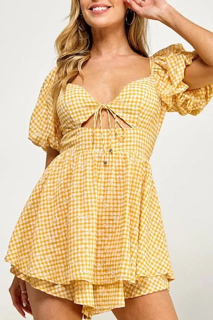 yellow   white gingham layered