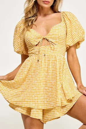 yellow   white gingham layered