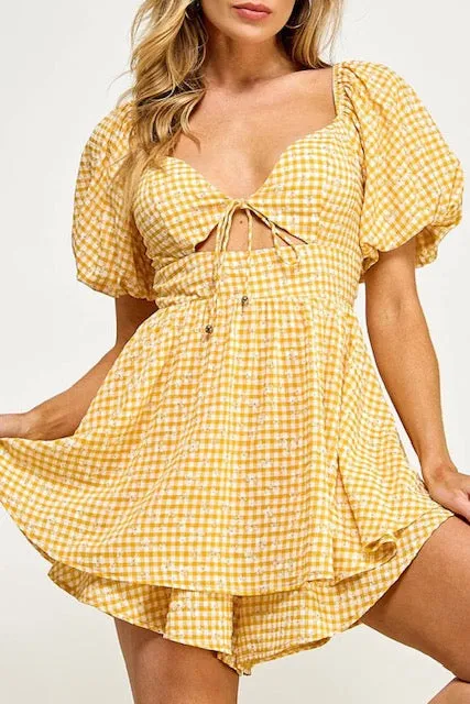 yellow   white gingham layered