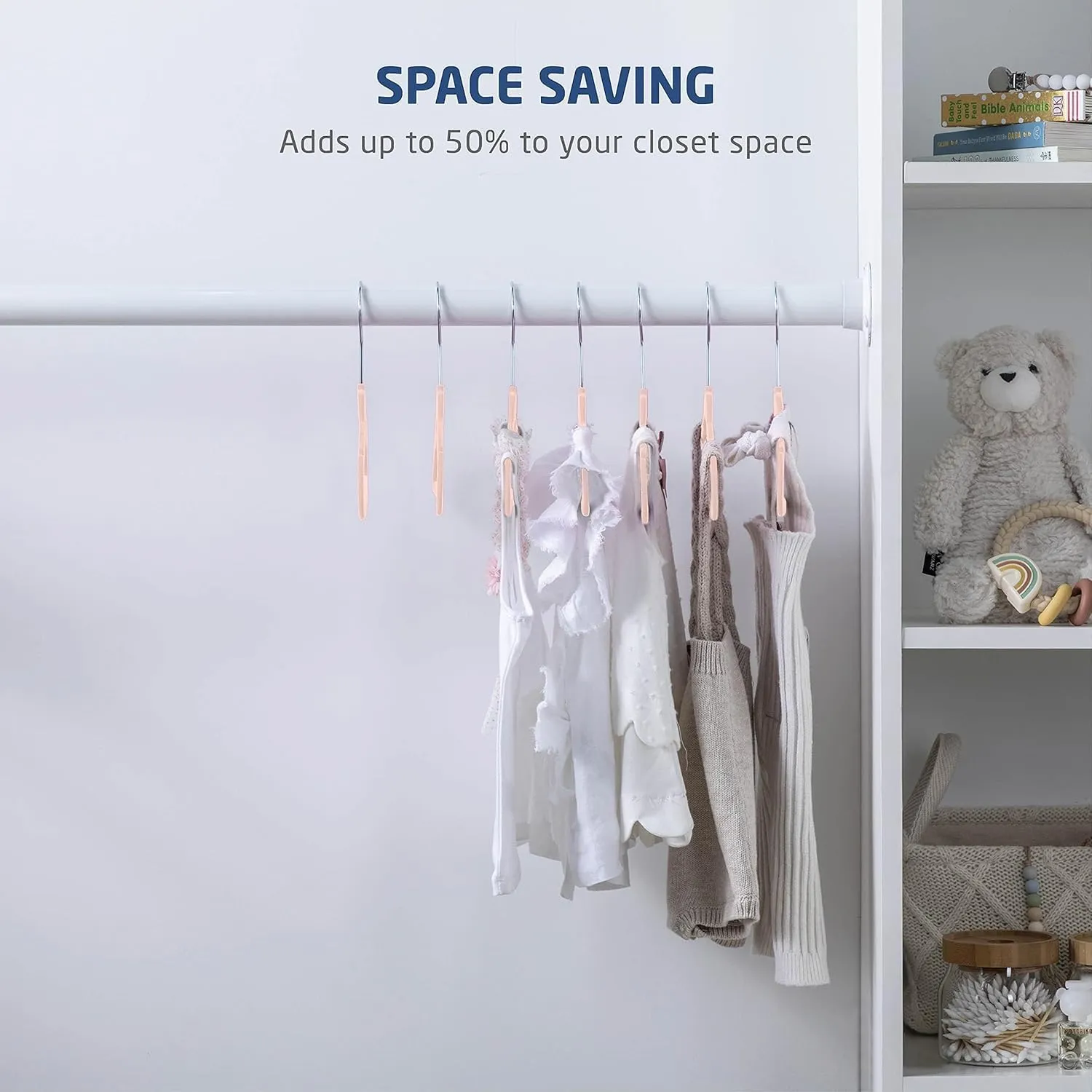 ZOBER Hangers For Baby Clothes - Chrome Swivel Hook - Non Slip Toddler Hangers for Baby and Children Clothes Space saving - Hanger for Everyday Use Set Of 10 - Blush Pink