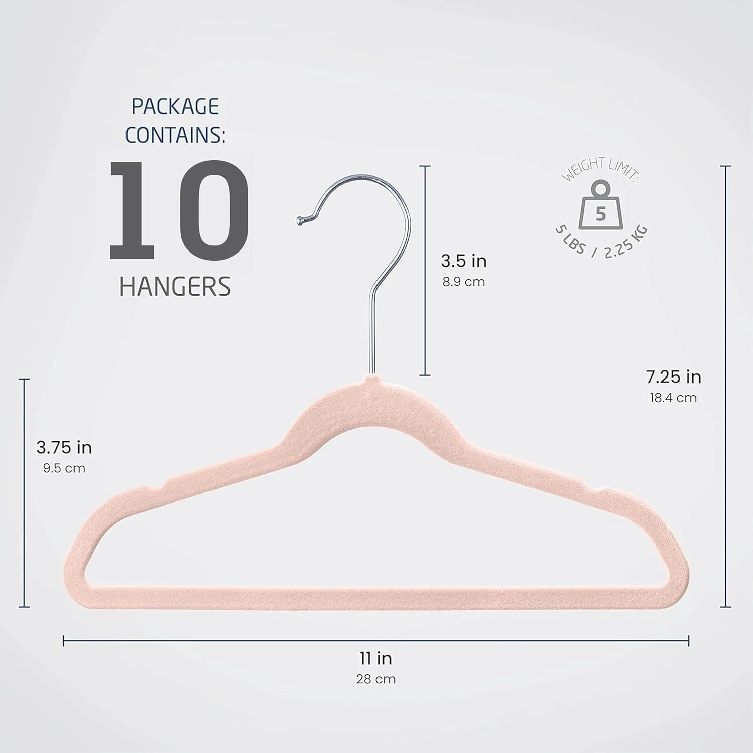ZOBER Hangers For Baby Clothes - Chrome Swivel Hook - Non Slip Toddler Hangers for Baby and Children Clothes Space saving - Hanger for Everyday Use Set Of 10 - Blush Pink