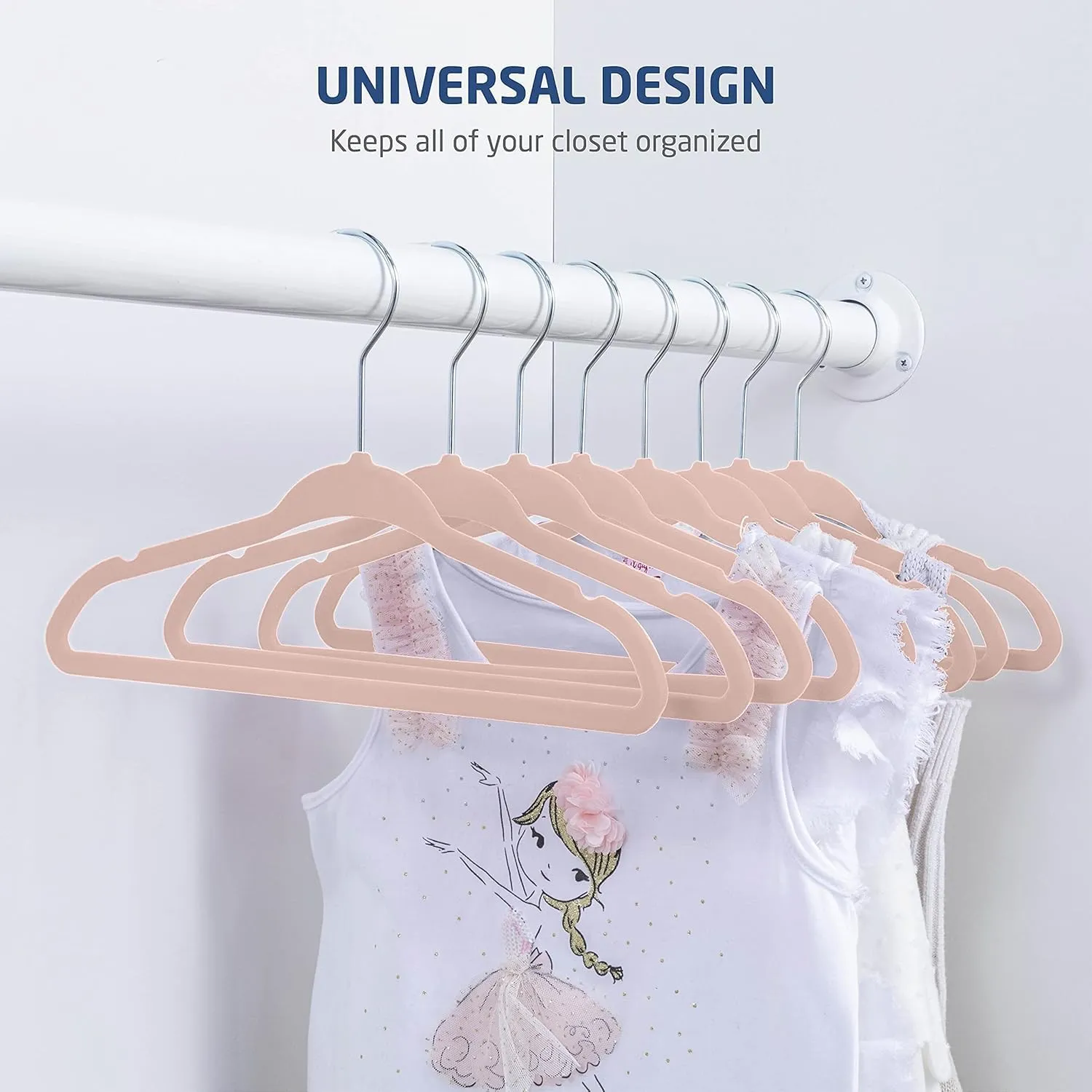 ZOBER Hangers For Baby Clothes - Chrome Swivel Hook - Non Slip Toddler Hangers for Baby and Children Clothes Space saving - Hanger for Everyday Use Set Of 10 - Blush Pink